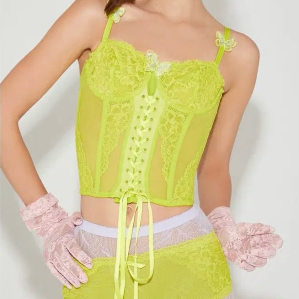 Betsey Johnson Lime Green Lace Bustier & Boyshort Undies